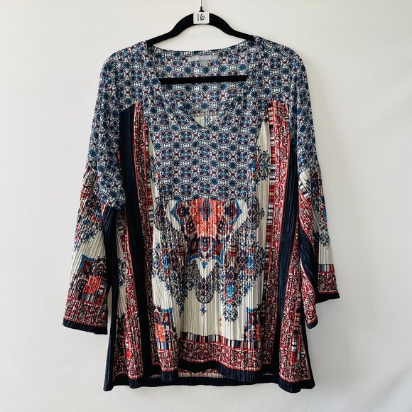 Valerie Stevens Womens Multicolor Vibrant Paisley Boho Blouse Tunic Top Size XL - Picture 1 of 9
